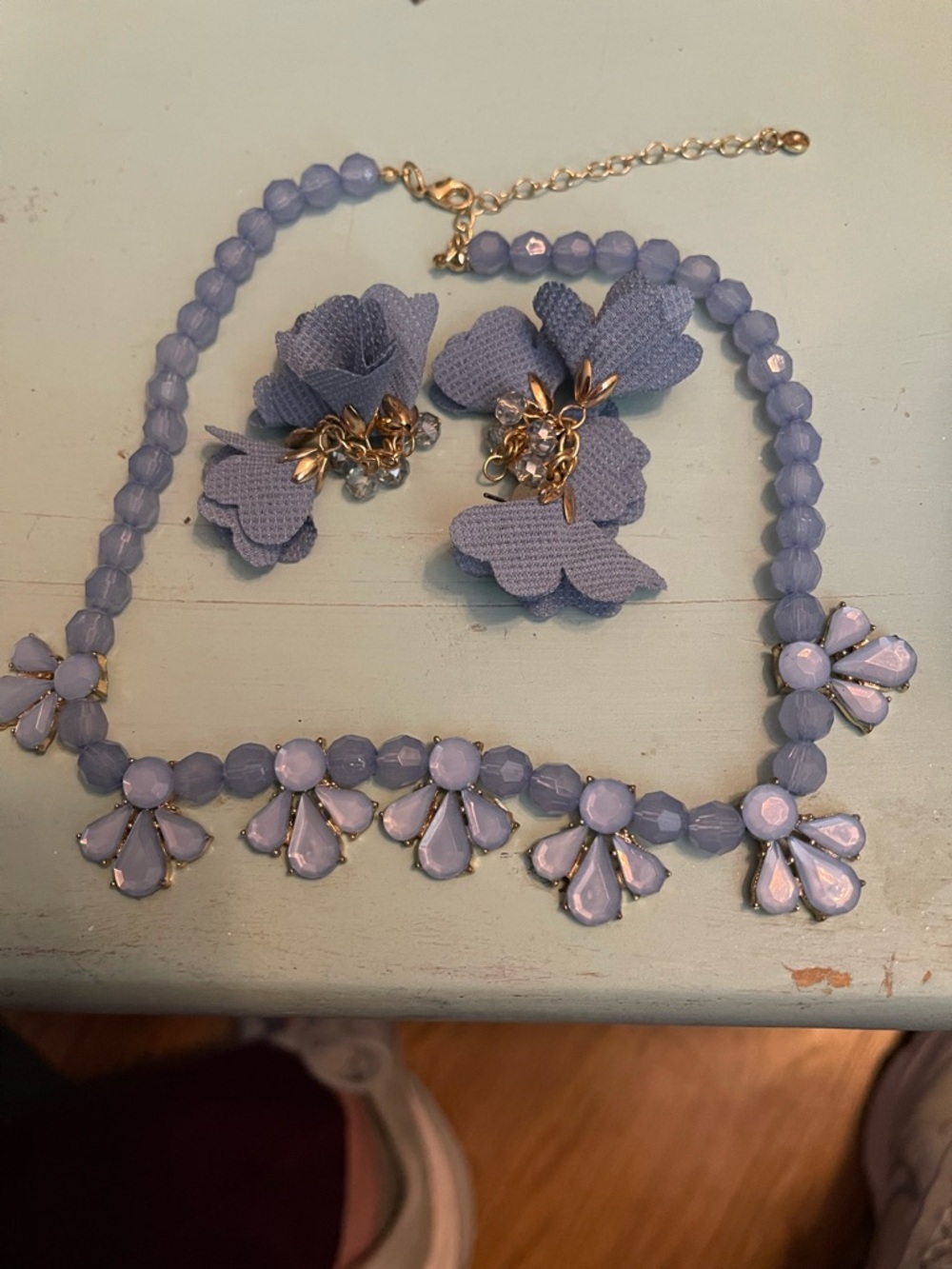 belk Lavender Floral Bead Necklace and Drop Earrings Set